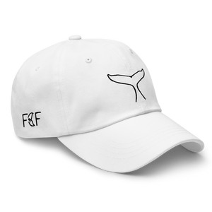 Side Humpback Fluke Dad Hat with black F&F on the side. 
