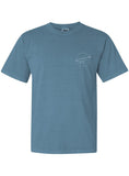 Front of Icy Blue Tee with small white Humpback Whale outline on chest.