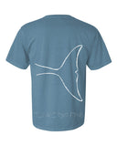 Back of Icy Blue Minke Tail Tee with white Minke Tail outline